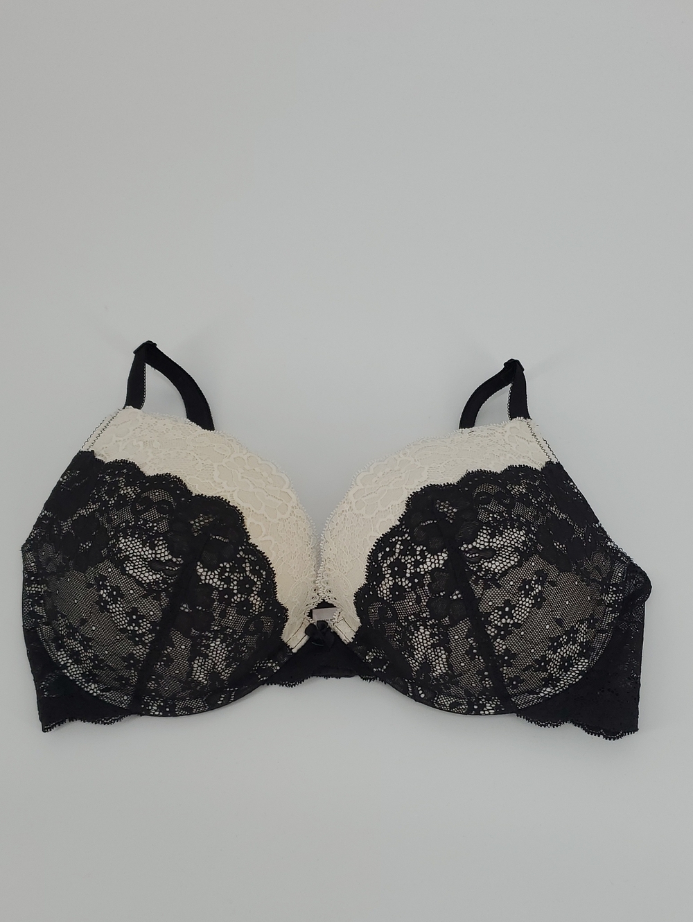 Victoria's Secret Black Lace Over Cream Push-Up Bra